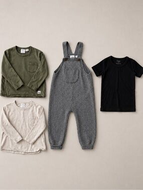 Zara Baby Gray Speckled Knit Overalls Romper and Zara shirt set  18-24M